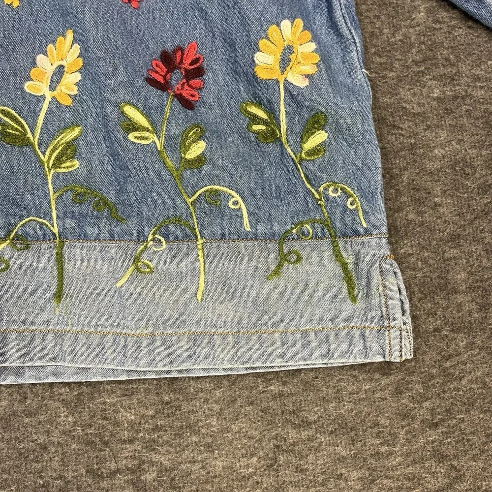 Bleu Bayou Denim Jean Blouse Shirt Womens S Embroidered Floral Cottagecore Y2K - Picture 5 of 16